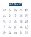 Big family line icons signs set. Design collection of Large, Clan, Extended, Kin, Household, Clan, Brood, Tribe outline