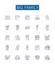 Big family line icons signs set. Design collection of Large, Clan, Extended, Kin, Household, Clan, Brood, Tribe outline