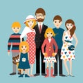 Big family with many children. Man and woman in love, relationship.