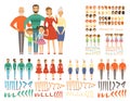 Big family. Mascot creation set characters father mother grandparents daughter son body parts and poses for 2d animation