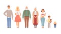 Big family portrait. Father mother daughter brother sister boys girls grandparent baby vector lifestyle characters