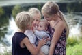 Big Family. Portrait of happy cute big and little sisters and bother Royalty Free Stock Photo