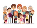 Big family portrait. Happy people character lifestyle mother father children grandparents teenagers kids dog, vector Royalty Free Stock Photo