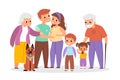 Big family portrait. Happy people characters group, different ages relatives, parents and children with grandparents and