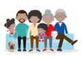 Big family sitting on the sofa on white background , Grandfather, grandmother,mother, father, girl, boy