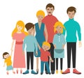 Big family with six children. Mother, father and kids. Flat people figures. Vector