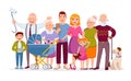 Big family standing together as a family portrait cartoon characters in vector flat design. Mother, father, children Royalty Free Stock Photo