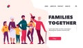 Big Family Together Landing Page Template. Happy Characters Mother, Father, Son, Daughter, Grandfather, Grandmother Royalty Free Stock Photo