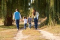 Big family walking in the park. Royalty Free Stock Photo