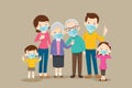 Big family wearing a surgical mask to prevent virus