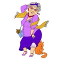 Big fashion Grandmother with cat and dog.