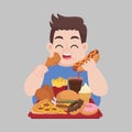 Big Fat Happy man enjoy eat fast food, junk food