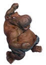 Big and fat hippopotamus mutant is going to panch any way in a white background
