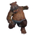 Big and fat hippopotamus mutant on jump punch in a white background