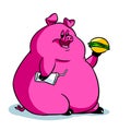 Big fat pig eating hamburger illustration cartoon Royalty Free Stock Photo