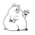 Big fat pig eating hamburger illustration cartoon coloring Royalty Free Stock Photo