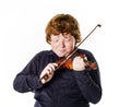 Big fat red-haired boy with small violin