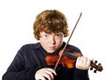 Big fat red-haired boy with small violin Royalty Free Stock Photo