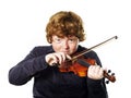 Big fat red-haired boy with small violin Royalty Free Stock Photo