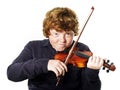 Big fat red-haired boy with small violin Royalty Free Stock Photo