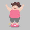 Big Fat woman happy standing on electronic scales for weight Body weight Royalty Free Stock Photo