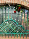 Big fence and red roses Royalty Free Stock Photo