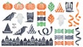 Big festive illustration collection for Halloween holiday celebration with various traditional symbols and signs.