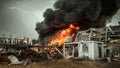 Big Fire and dark Smoke in Beirut Port