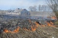 A big fire. The dry grass is burning. much smoke Royalty Free Stock Photo