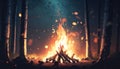 big fire in the forest late at night Royalty Free Stock Photo