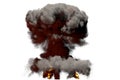 Big blast 3D illustration of detailed fire mushroom cloud explosion with flames and smoke, it looks like nuke bomb or any other Royalty Free Stock Photo