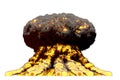 Big blast 3D illustration of detailed fire mushroom cloud explosion with flames and smoke, it looks like super bomb or any other Royalty Free Stock Photo