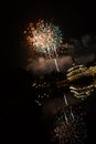 Big fire works over riverboat Royalty Free Stock Photo