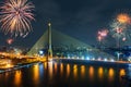 Big Fireworks at Rama VIII Suspension bridge Royalty Free Stock Photo