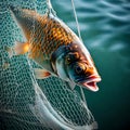 Big fish caught in a fishing net - ai generated image Royalty Free Stock Photo