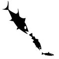 Big fish eat small fish black icon on white background. Feeding cycle. Financial and business concepts.