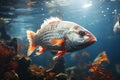 big fish perch underwater in river. Fishing for freshwater predatory fish in lake