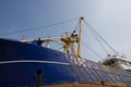 Big fishing cutter at a shipyard for maintenance