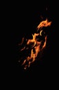 A big flame of fire in the dark. On a black background. Languages of fire. Fire Royalty Free Stock Photo