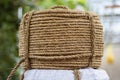 Big flat hasp of Rough Cord made from natural plant flax fiber. Rope detail, closeup. Horizontal. Wallpaper and Royalty Free Stock Photo