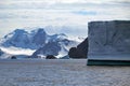 Big and flat table iceberg floating in the sea in Antarctica
