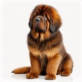 Big fluffy dog breed tibetan mastiff isolated on white close-up,