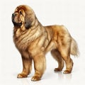 Big fluffy dog breed tibetan mastiff isolated on white close-up,