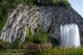 Big fontain by rock, walking in smallest medieval town in world Durbuy on river Ourthe, Ardennen, Belgium Royalty Free Stock Photo