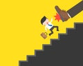 Big foot kicking Cute businessman fall from stairs, business sit