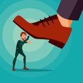 Big Foot Stepping On Businessman Vector. Shoes. Stomping Foot. Oppressed. Confrontation Strategy. Cartoon Illustration