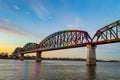 Big Four Bridge across Ohio River at Waterfront Park between Louisville, Kentucky and Jeffersonville, Indiana during sunset Royalty Free Stock Photo