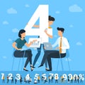 Big Four number. White numbers illustration with young people.