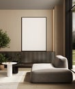 Big frame mockup in modern beige interior background, 3d rendering