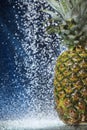 Big fresh pineapple close up on a water drops. Water splash . multivitamin cocktail. Pineapple juice. Healthy lifestyle. Summer di Royalty Free Stock Photo